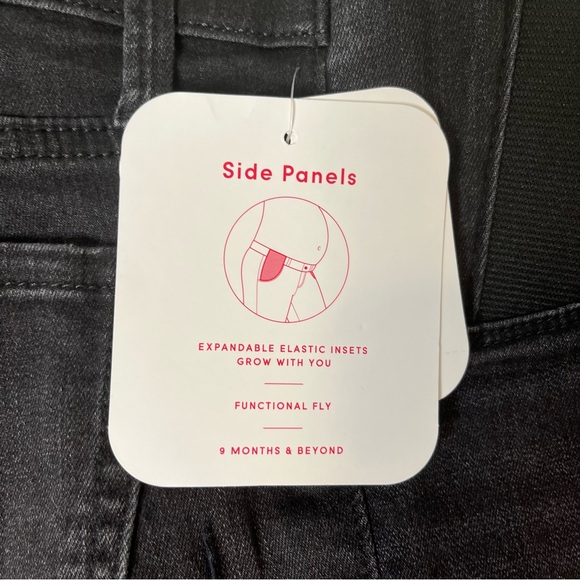 Isabel Maternity Side Inset Panel Black Midi Jean Raw Hem Shorts Size 00/24 New! - Picture 6 of 12